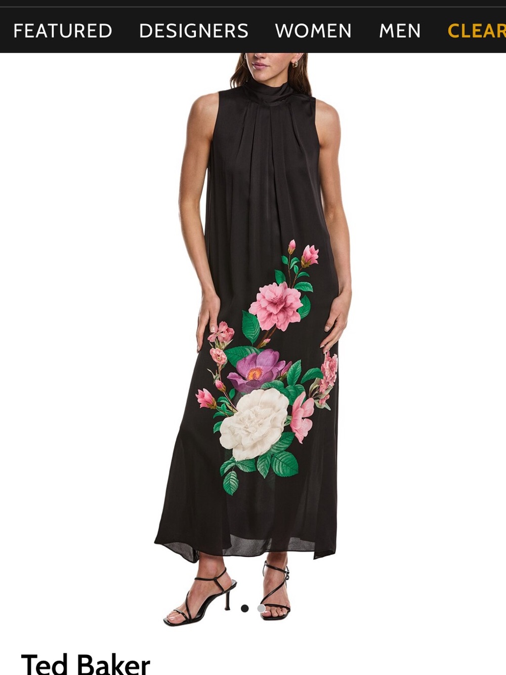 Ted Baker Black Maxi Dress with Pink and White Floral Appliqué